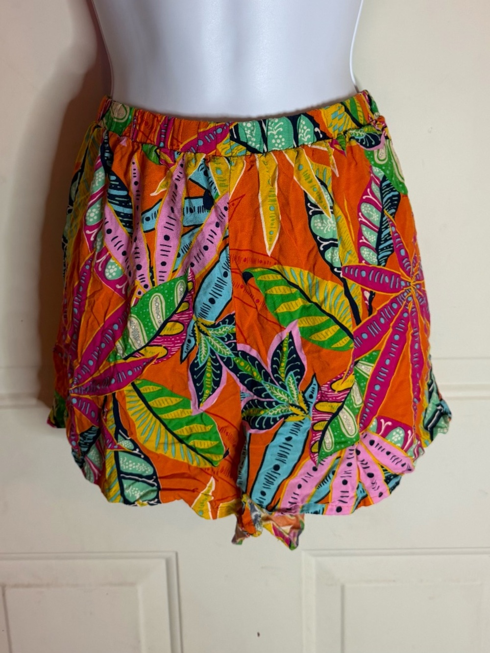 Flying Tomato Tropical Print Flowy Shorts Medium Orange Pink Green Summer Beach